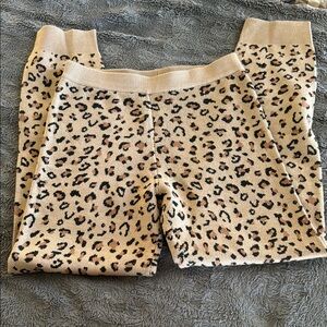 Leopard Print Knit Lounge Pants - Beige & Black